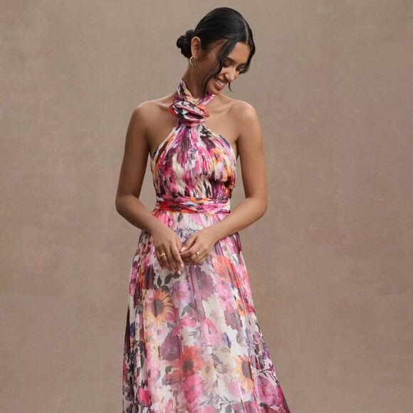 MAC DUGGAL x Anthropologie Asymmetrical Ruffled A-Line Halter Gown (size 6) NWT - Picture 1 of 12